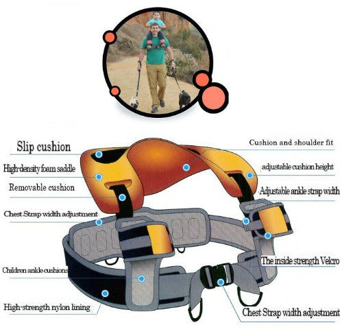 Hands-Free Shoulder Carrier with Ankle Straps and Cushioned Hip Seat Nylon Child Strap Rider Travel Back Frame Infant Saddle