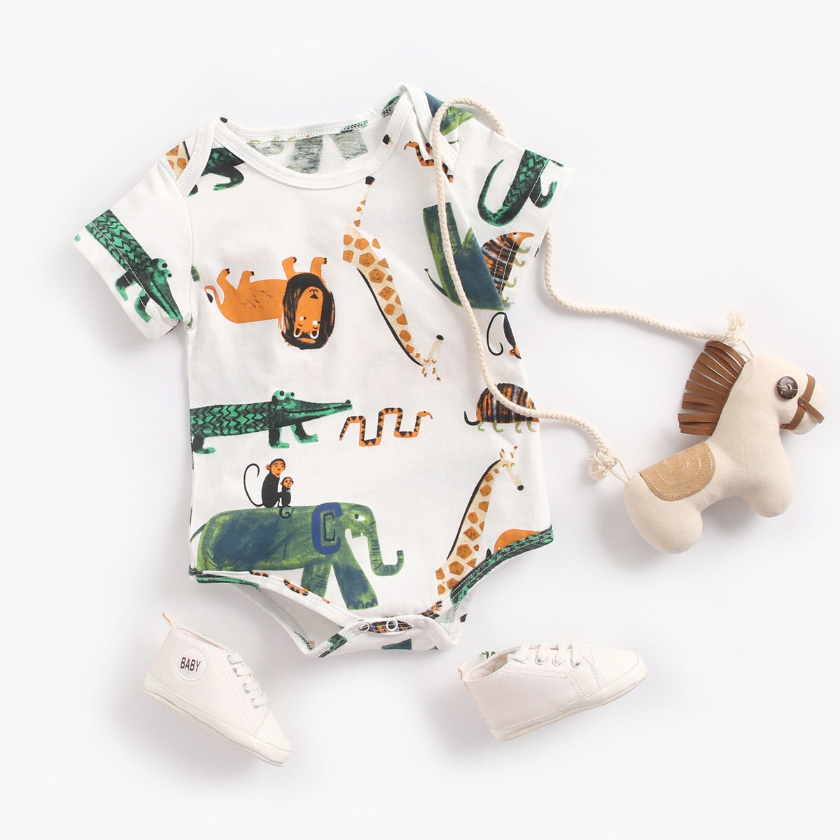Body bébé cartoon manches courtes — 100% coton, mixte 0-3 ans