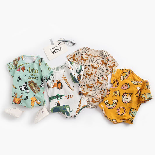 Body bébé cartoon manches courtes — 100% coton, mixte 0-3 ans