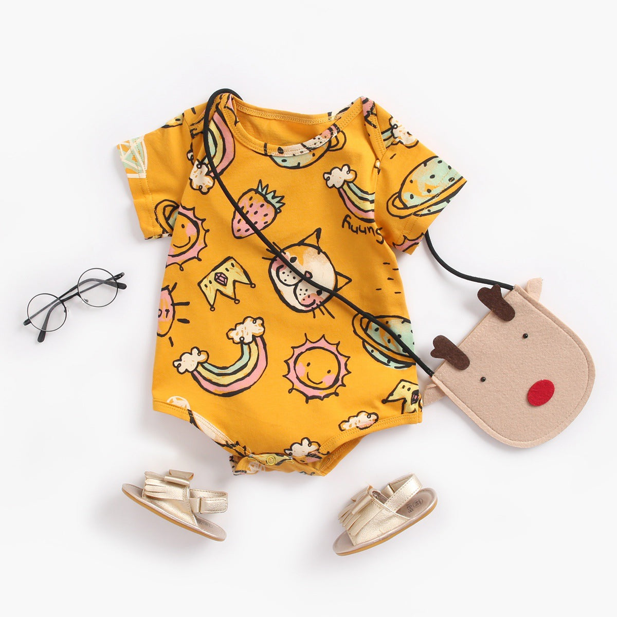 Body bébé cartoon manches courtes — 100% coton, mixte 0-3 ans